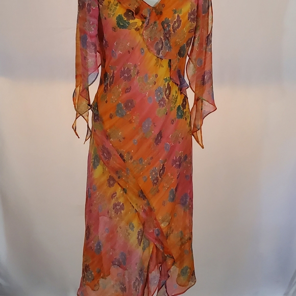 JMD Feminine Romantic Spring Dress 1XL Flowing, Airy, Ruffles Below the Knee EUC - Picture 3 of 12